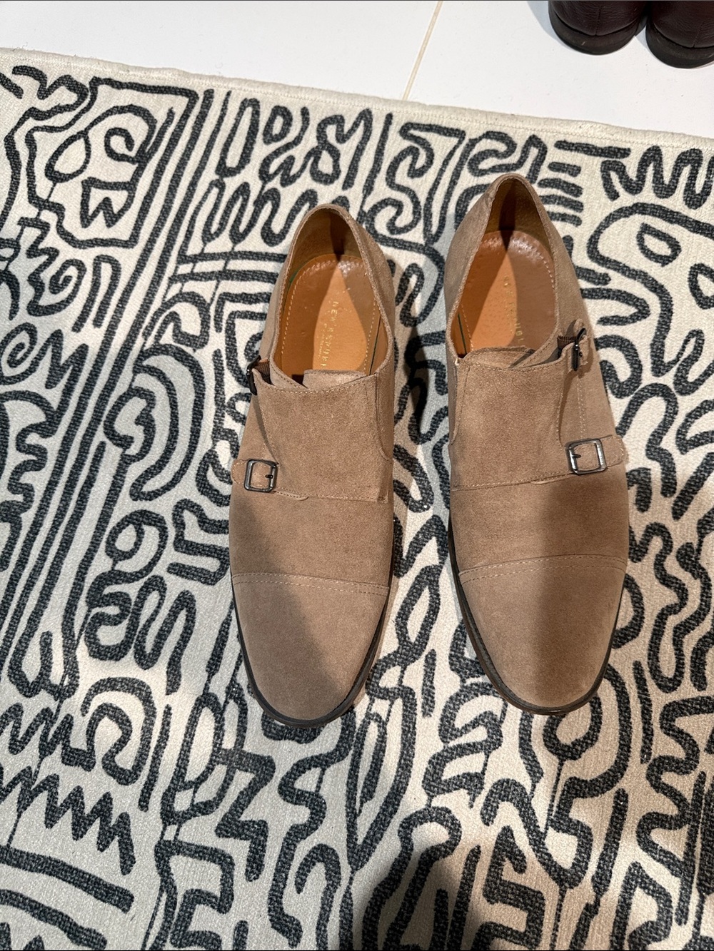 Men's Suede Double Monk Strap Oxfords - Taupe Brown